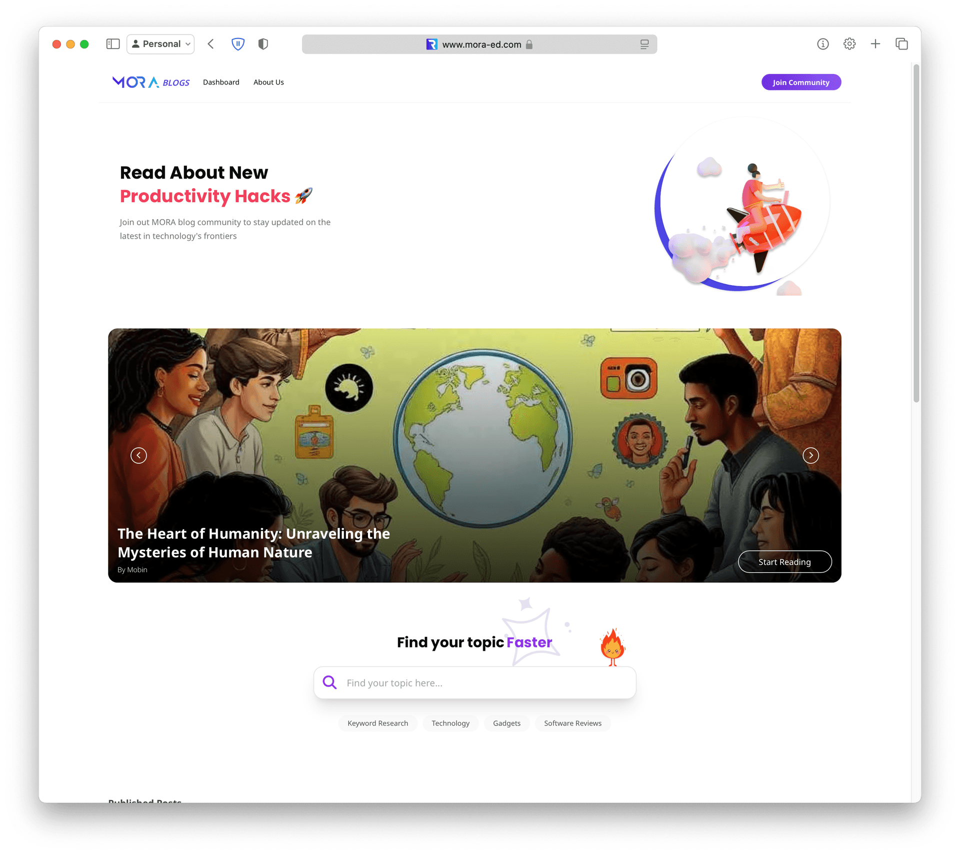 screenshot of Mora Blog project